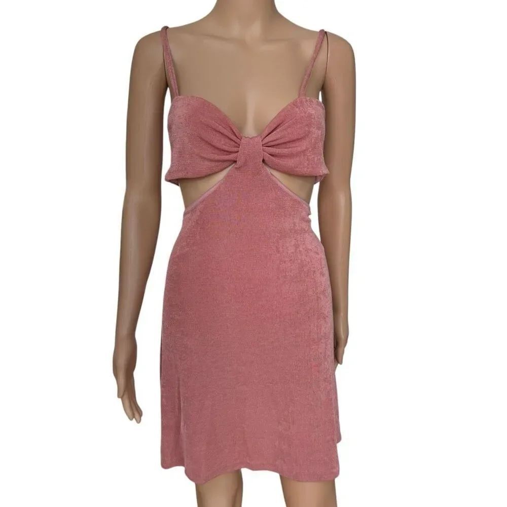TOPSHOP Halter Cut Out Slinky Mini Dress In Minky Pink size M NWOT